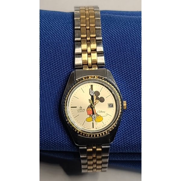 Vintage Lorus Disney Mickey Mouse Quartz Watch With Japan Movement & Two-Tone Stainless Steel Band