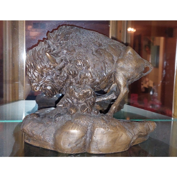 Old West Figural Collection - Cast Charging Buffalo Statue - App 6" Tall In Ex Condition - 9" Length