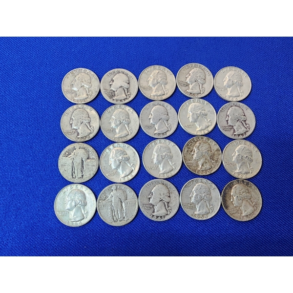 Lot of Assorted Years Silver Quarters - Including Standing Liberty and Washington FV: $5.00