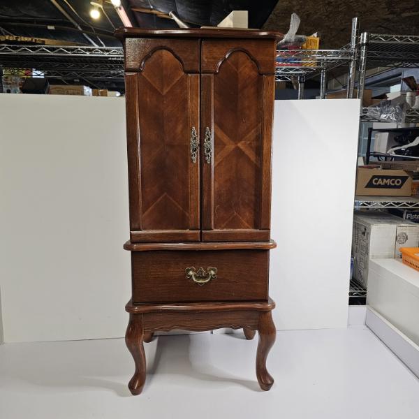 Vintage Queen Anne Style Wooden Jewelry Armoire with Cabriole Legs (41x18x15")