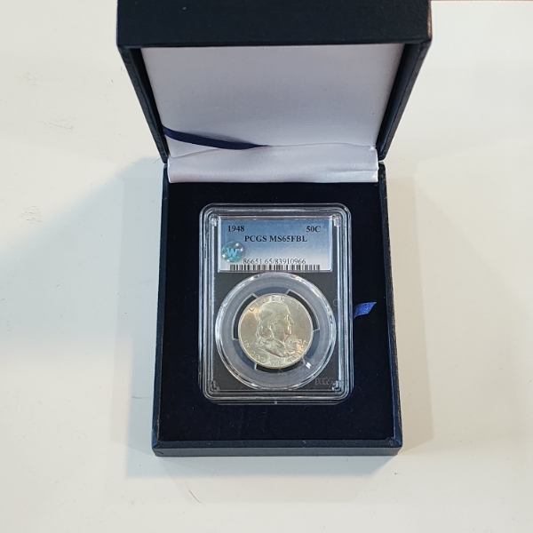 PCGS MS 65 FBL - 1948 90% Silver Franklin Half Dollar - In Nice Display Case