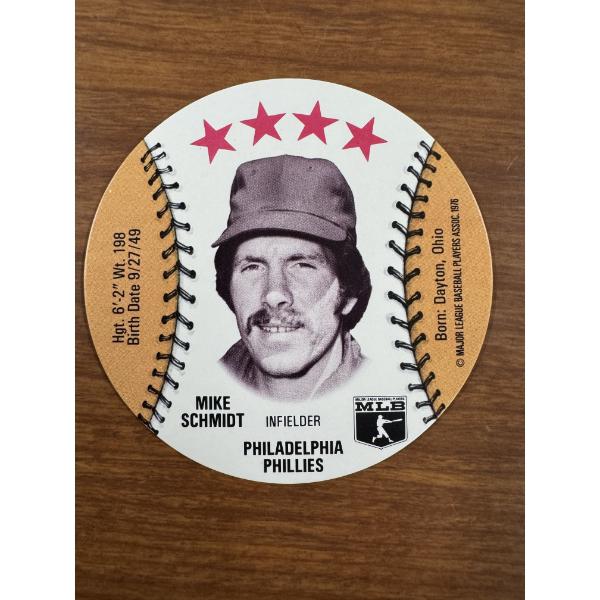 1976 Mike Schmidt Phillies Isaly's Round Baseball Card - Mint Condition