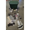 Image 1 : Storage Tote With Home Items Including Mirror, Cordless Phone, Candle Holders, Rubber Mats & More!