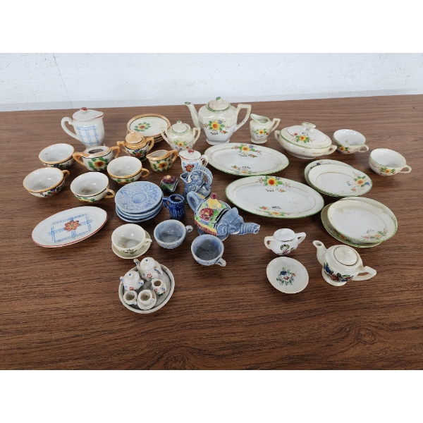 Collection of Porcelain Tea Set Items Including Matching Pieces and Mini Set