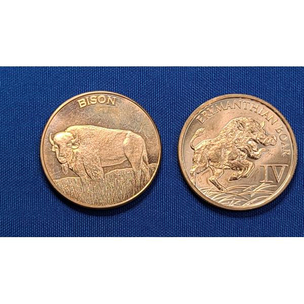 (2) 1 ADVP Oz .999 Fine Copper Rounds - Bison/Erymanthian Boar