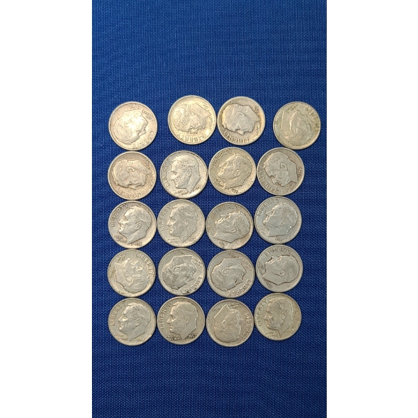 Assorted Years/Mint Marks U.S 90% Silver Roosevelt Dimes - Face Value: $2.00