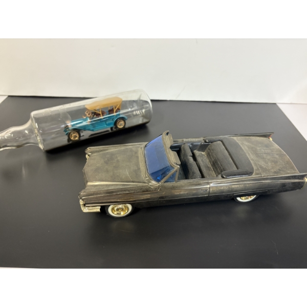 Cadillac Car Model Gray - Old School Matchbox Car Model in Bottle - Model of Yesteryear 