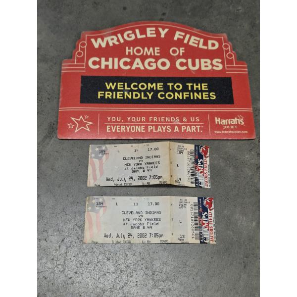 Vintage Wrigley Field Mouse Pad And Cleveland Indians Ticket Stubs