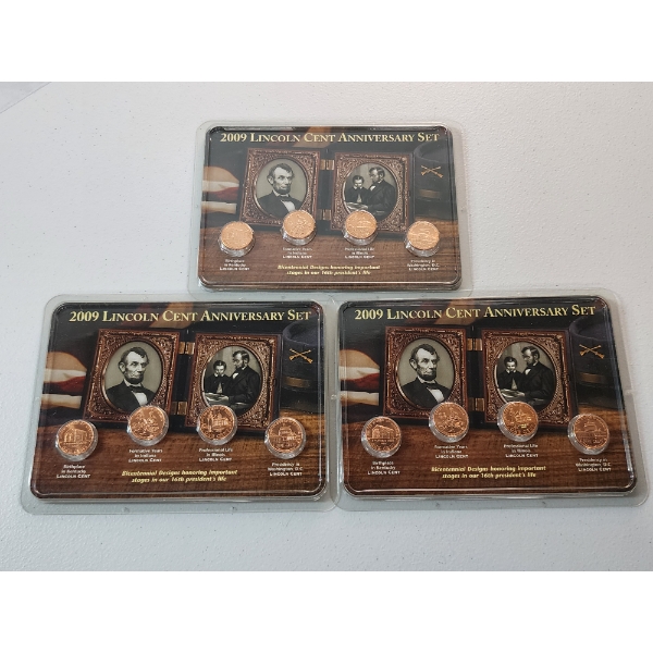 x3 Untied States Mint 2009 Lincoln Cent Anniversary 4-Coin Sets 