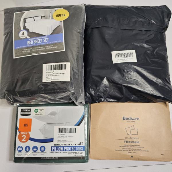 Newly Packaged Bedding Essentials inc. Queen-Size Sheet Set, Water-Proof Pillow Covers, and MORE!!!