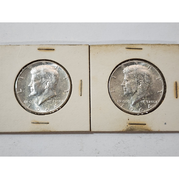 Two 1964 90% Silver Kennedy Half Dollars 