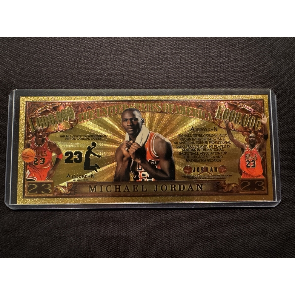 2009 Michael Jordan .999999 $100 Gold Foil Note In Protective Holder - Mint Condition
