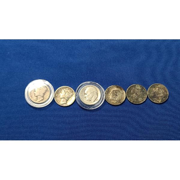 1918, 1936 Mercury Head Silver Dimes & 1947, 1962, 1964 Roosevelt Silver Dimes - Face Value: 0.50