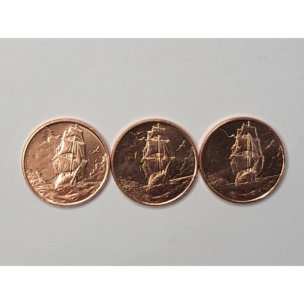 (3) 2025 Heimerle & Meule 1/4 oz .999 Fine Copper Ascension Island Sailing Ship Rounds