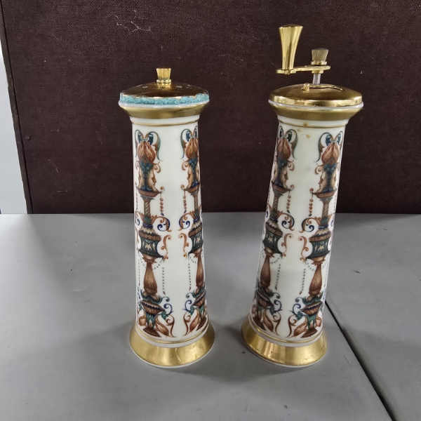Vintage European Salt Shaker and Pepper Grinder - Porcelain