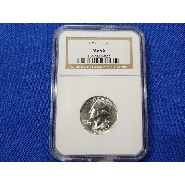 NGC MS 66 1956-D 90% Silver Washington Quarter 