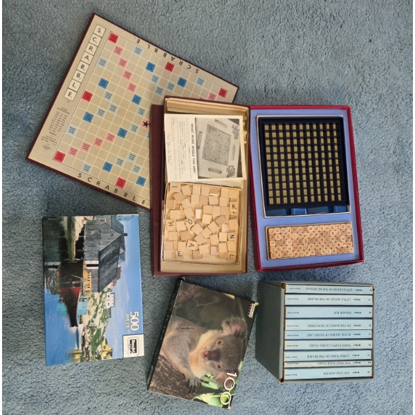 PICKUP IN CANTON - Two Puzzles, Scrabble And RSVP Board Games & Wilder Paperback Book Set 