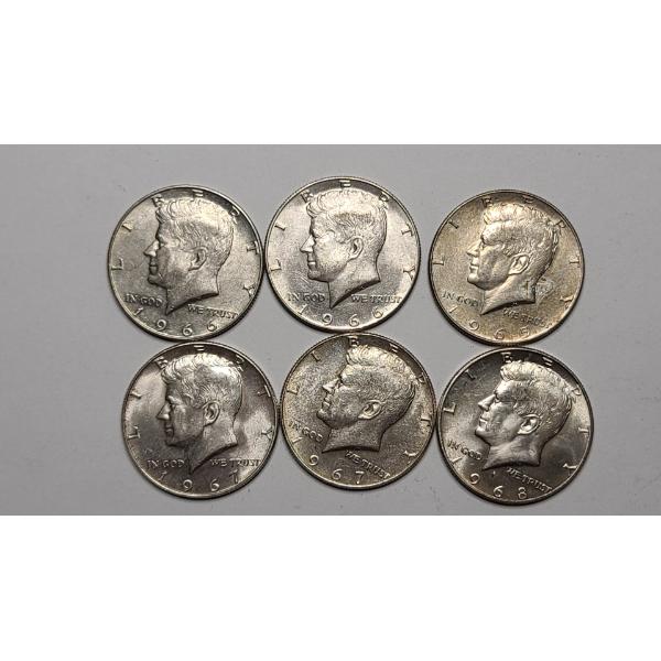 (6) Assorted Years United States 40% Silver Kennedy Half Dollars - Face Value: $3.00