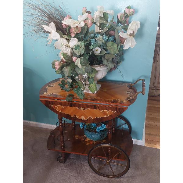 Vintage MCM Superbly Crafted Inlayed & Embellished All Wood Tea Cart - Pristine!