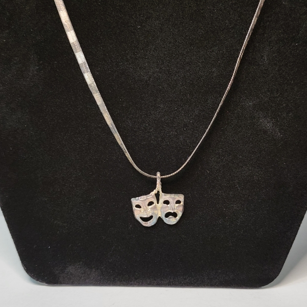 Sterling Silver Theater Mask Pendant Necklace - 18" - TW: 6.5g