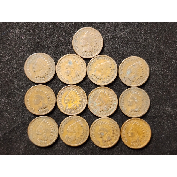 Lot of 13 Assorted Indian Head Pennies - Great For Any Collector!