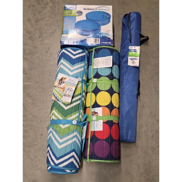 All Brand New! 10-15ft Pool Cover, Roll Out Beach Mats & 31.5''x20.4''x18'' Folding Table 