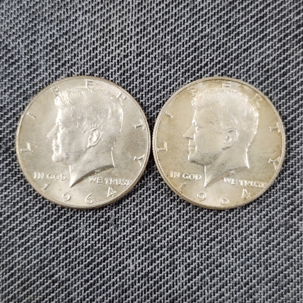 Two 1964 United States 90% Silver Kennedy Half Dollars ~ $1.00 Face Value