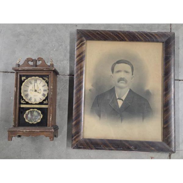 Vintage Wuersch Clock And Framed Vintage Photograph 