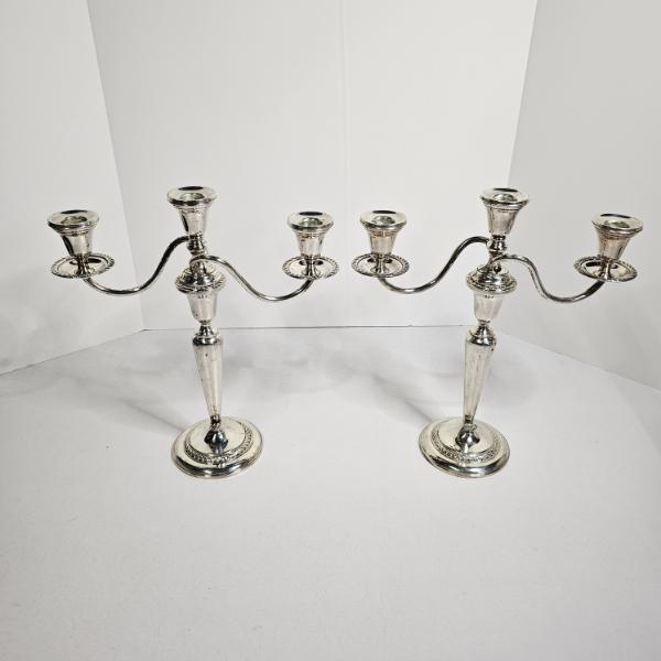 Pair Of 13" Weighted Sterling Silver 3 Light Candelabras (936.6g and 938g)