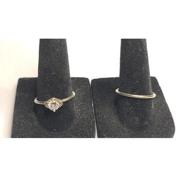 14K White Gold Diamond Solitaire Engagment Ring W/ Matching 14kWedding Band - Sizes 8 - Weight: 3.4g