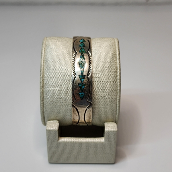 Southwestern-Style Sterling Silver Cuff Bracelet with Turquoise Inlay - Total Weight: 23.9g