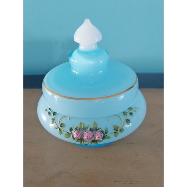 Vintage Bristol Covered Blue Jar 5" 