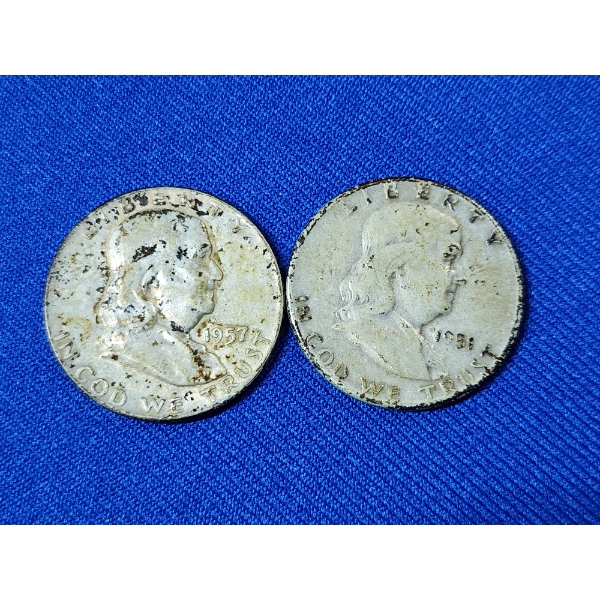 x2 90% Silver Franklin Half Dollars: 1957 and 1951 - FV: $1.00