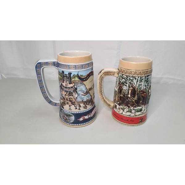 Miller High Life Great American Achievements Beer Stein & 1987 Budweiser Bush Holiday Beer Stein