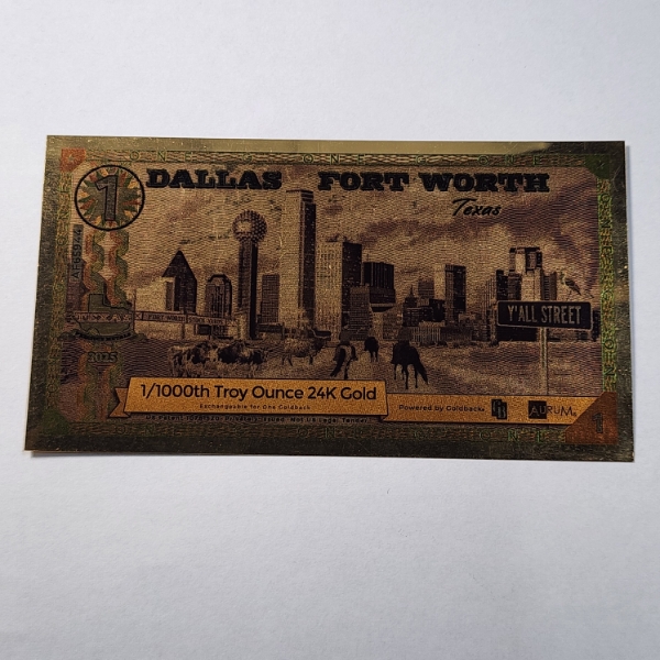 LIMITED EDITION 2025 Dallas Fort Worth Texas 1 Goldback - 1/1000th Troy Ounce 24K Gold