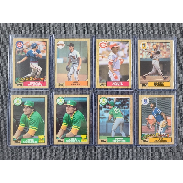 8 Assorted 1987 Topps Near Mint Baseball Trading Cards Ft. Jose Canseco, Barry Bonds & Bo Jackson!