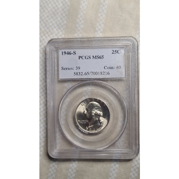 PCGS 1946-S MS65 90% Silver Washington Quarter