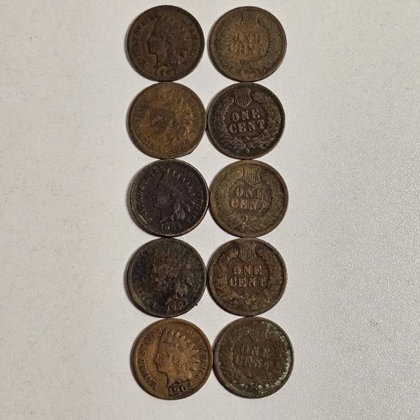 1902, 1864, 1907, 1883, & 1901 United States Indian Head Cents FV: $.10