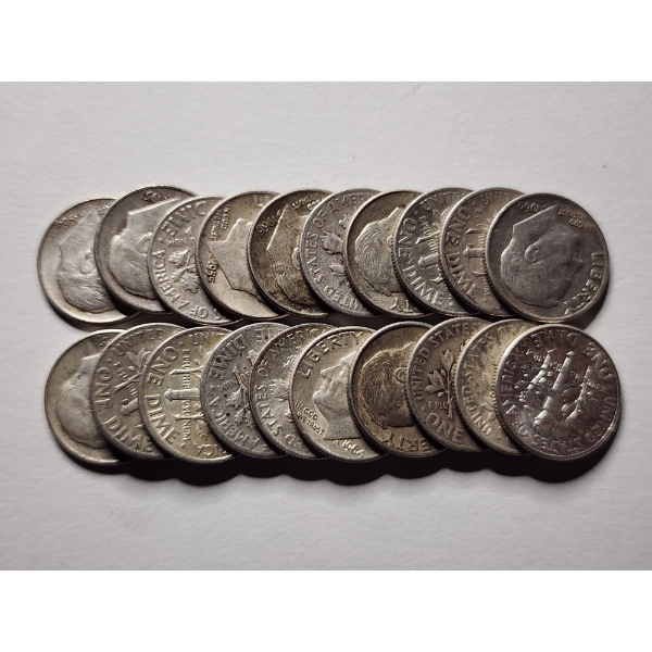Twenty Assorted United States 90% Silver Dimes ~ FACE VALUE $2.00