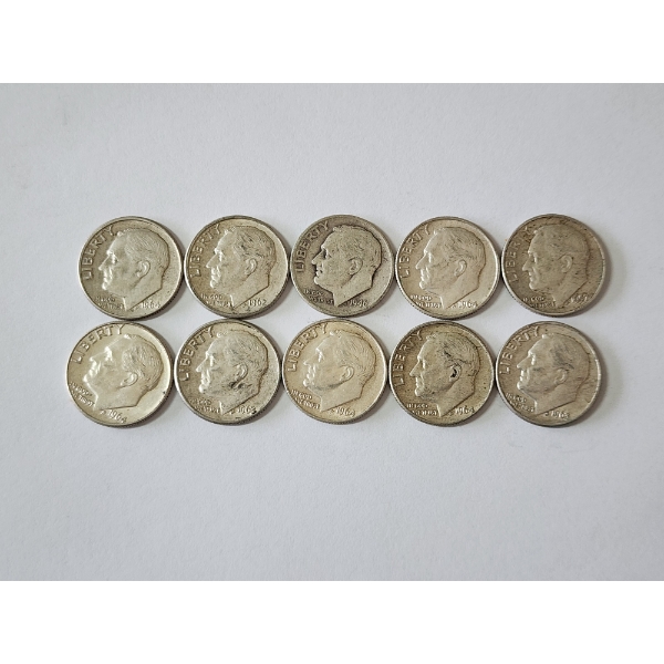 x10 Assorted Years & Mint Marks U.S. 90% Silver Roosevelt Dimes FV: $1.00