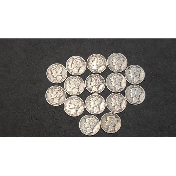 Assorted Years & Mint Marks 90% Silver Mercury Head Dimes - Face Value: $1.50