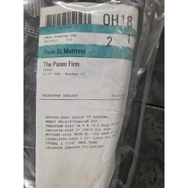 New In Sealed Plastic The Passeo Firm Twin XL Mattress 38''x80''x12''
