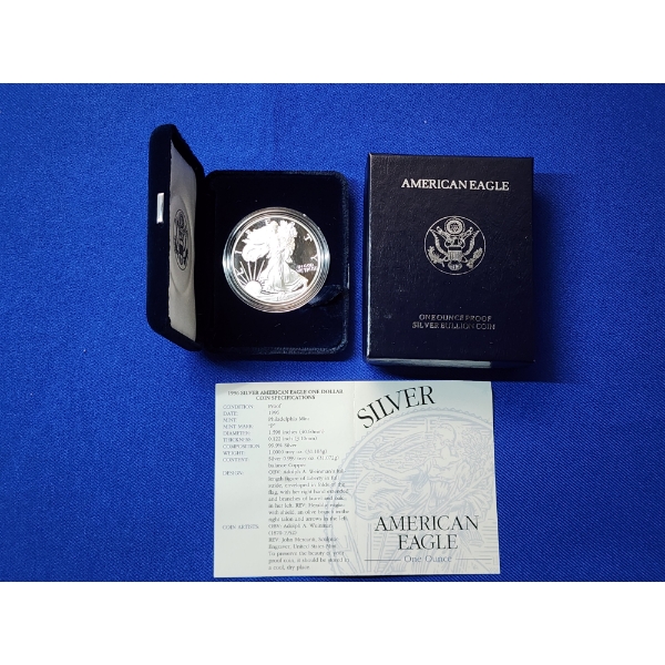 1996 Silver American Eagle $1 Proof - 1 Troy Ounce 99.9% Silver w/ Original Box & COA