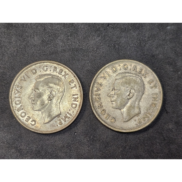 (2) Canada Silver 50 Cents - 1943 ASW 0.3oz & 1944 ASW 0.3oz  - 80% Silver