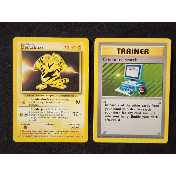 Two Vintage RARE Non-Holo BASE SET Pokemon Trading Cards~ Electabuzz 20/102 & Computer Search 71/102