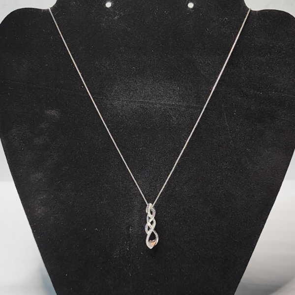 Gorgeous Sterling Silver Necklace w/ Spiral Pendant & 10K Gold Heart Accent - TW: 3.4g