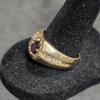 Image 2 : 14k Gold Men's Ring with Ruby and Diamonds - Size 10 - 8.2g TW