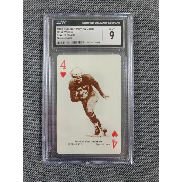 CGC 9 Mint 1963 Stancraft Playing Cards Doak Walker Four of Hearts Green Back