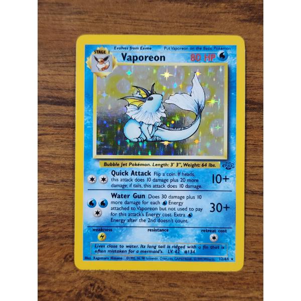 Vaporeon 12/64 Holo Rare Jungle Set Vintage Pokemon Trading Card ~ NM/LP Condition!
