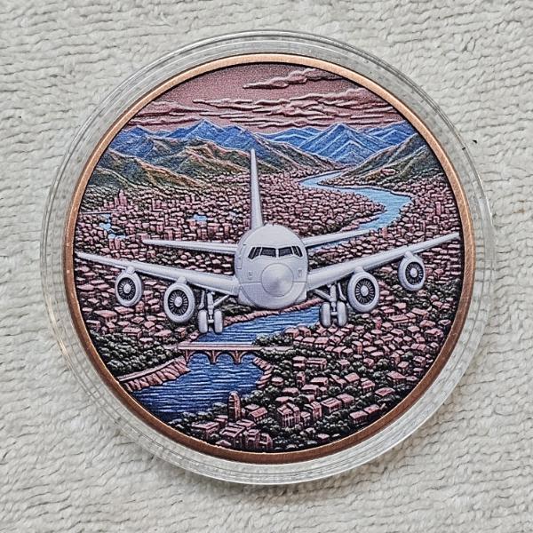 5 Oz .999 Fine Copper Global Transit Airline Soaring Wings Colorized Round